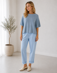Niebieskie spodnie wiskoza mom fit
