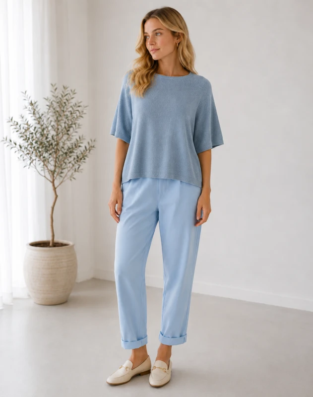 Niebieskie spodnie wiskoza mom fit