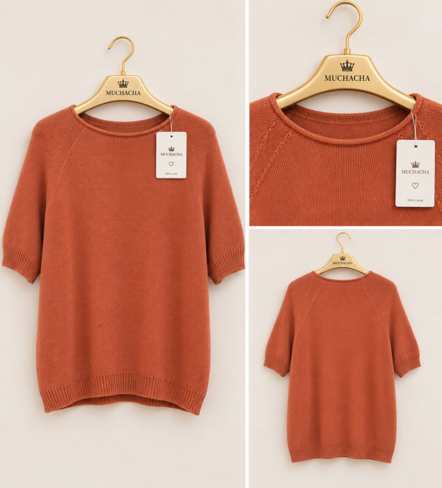 260 lekki sweter z krótkim rękawem w kolorz rdzawo-terakotowym.png