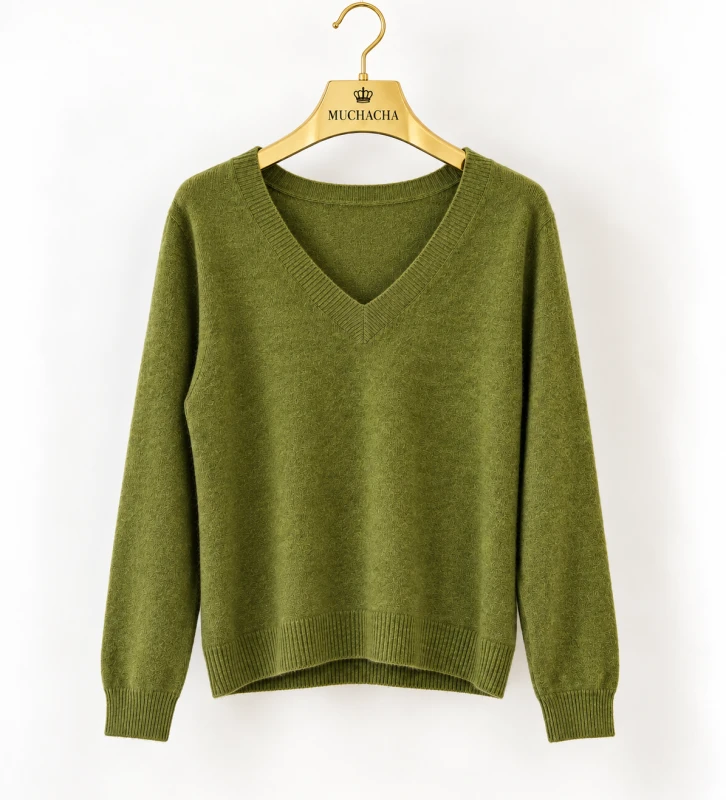 275 Sweter damski z dekoltem w serek – oliwkowa zieleń.png