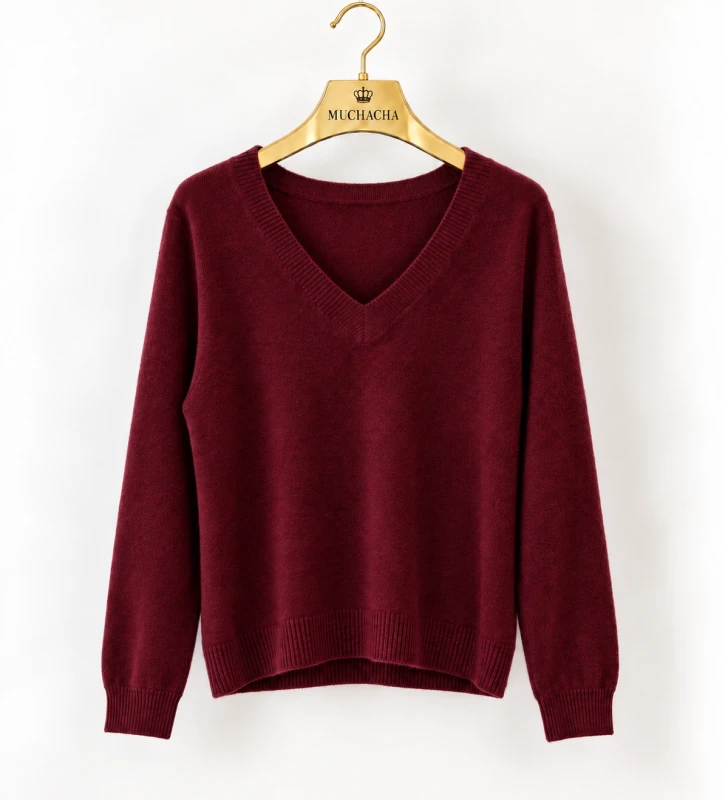 277 Bordowy sweter damski z dekoltem w serek.png