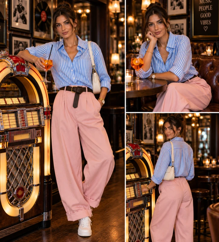 91 Damskie różowe spodnie balloon oversize z paskiem.5.png