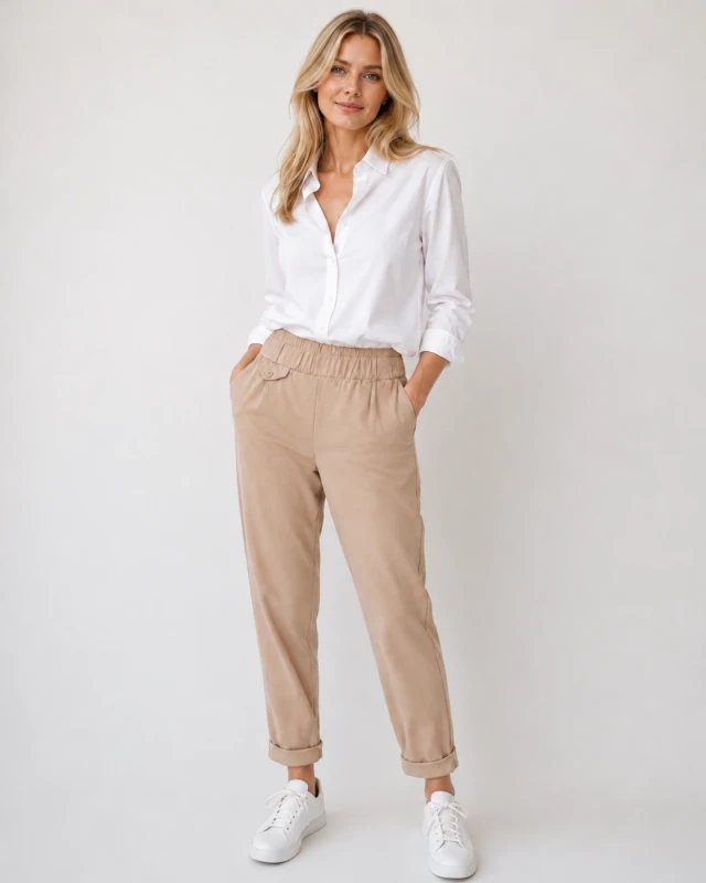 Spodnie mom fit brudny pudrowy róz